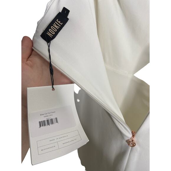 Nookie Bliss Cut Out Gown Maxi Dress One Shoulder Cut-Out Front High Slit Large - Picture 10 of 14